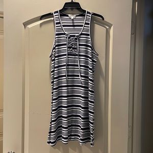 Blue and white striped dress